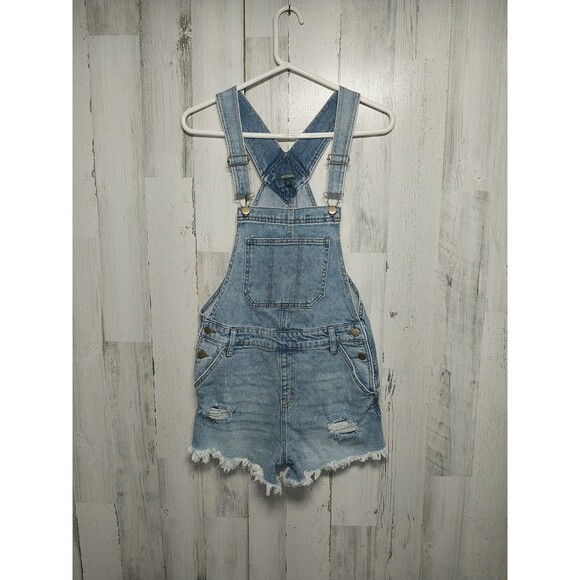 Wild Fable Size Small Distressed Denim Shortalls Shorts Overalls Cutoff Romper - Picture 1 of 5